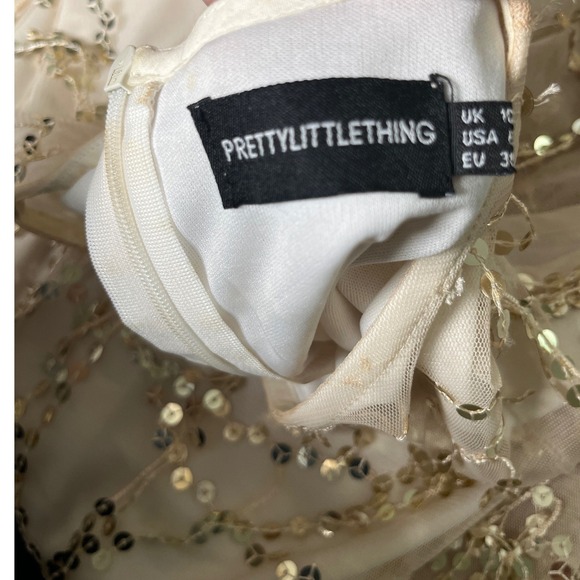 Gold‎ Sequin Fringe Mini Dress Nude Lined Party Night Out Size 6 - Picture 5 of 9